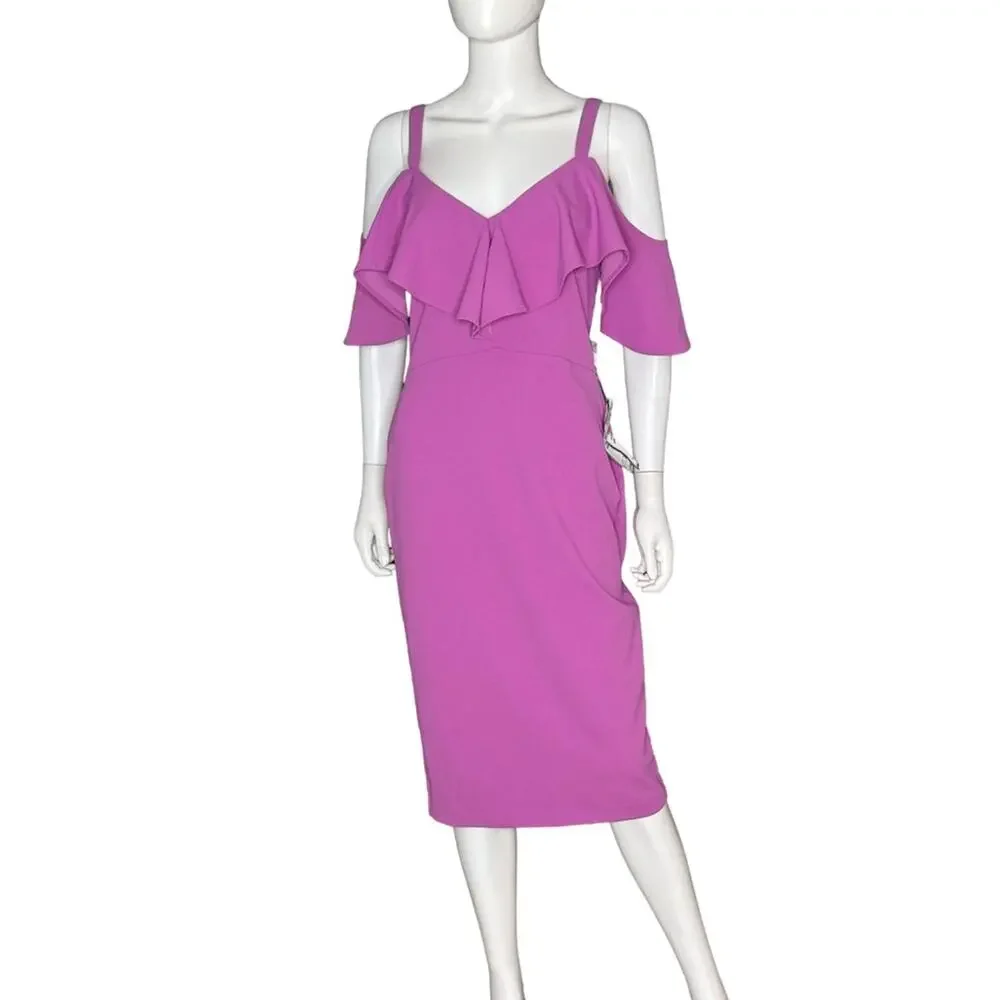 RACHEL Rachel Roy Off The Shoulder V-Neck Ruffle Dress Bright Lilac Women’s Sz M